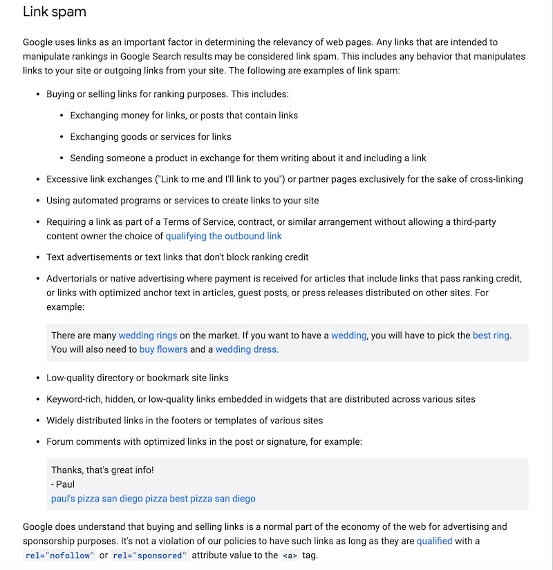 Linkbuilding - Google link spam politik