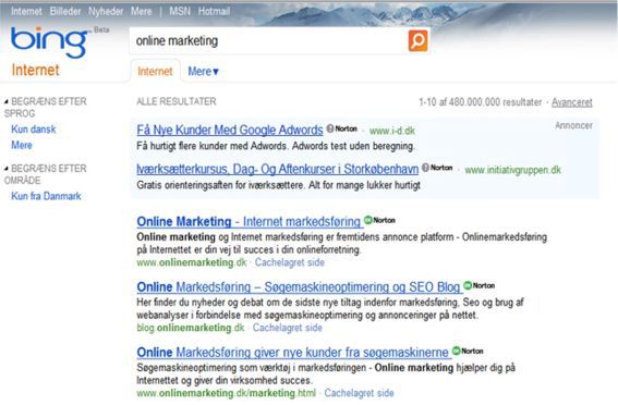 Topplacering i Bing med søgemaskineoptimering