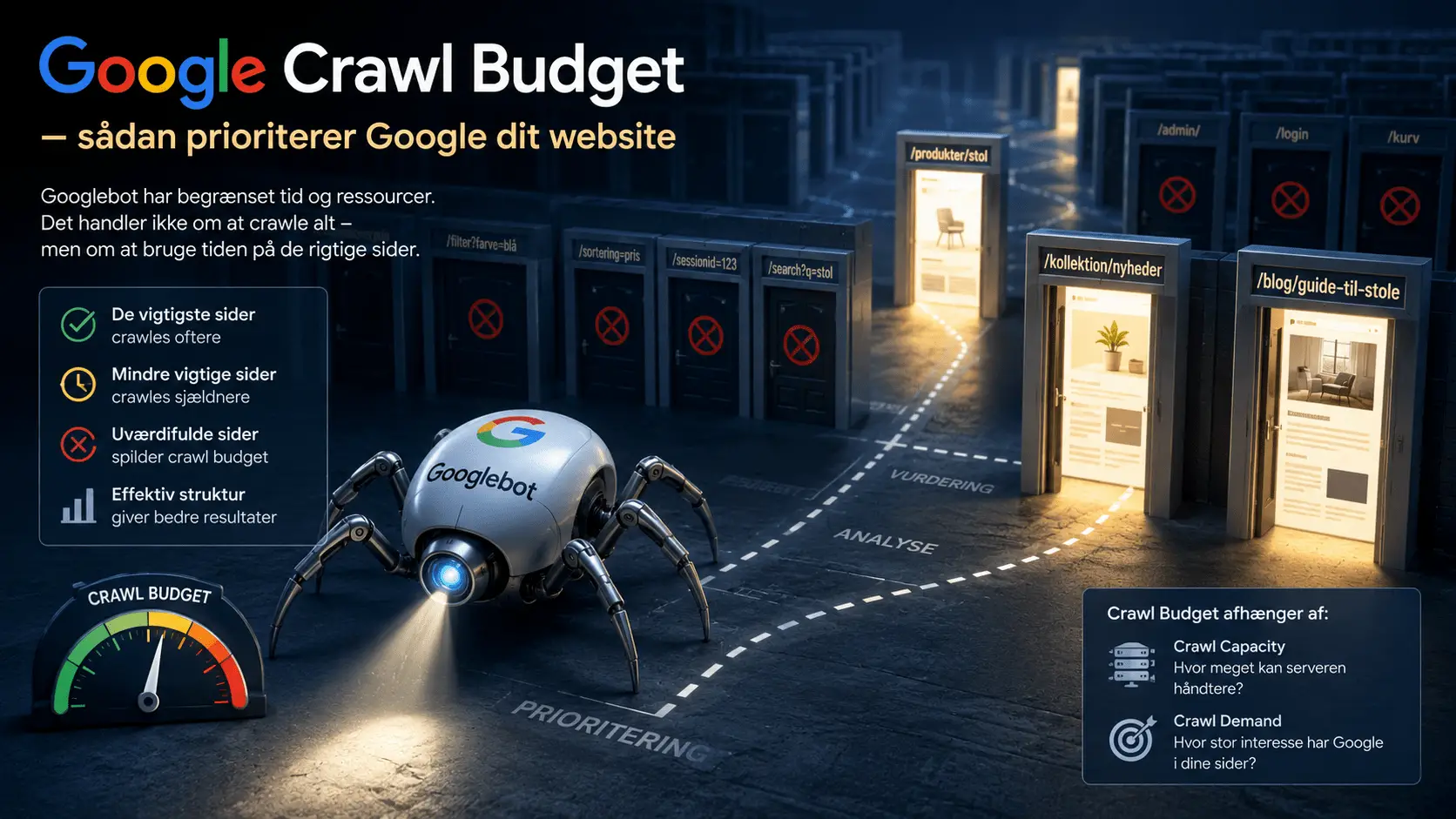 Googlebot prioriterer mellem vigtige sider og un&oslash;dvendige URL&rsquo;er p&aring; et website